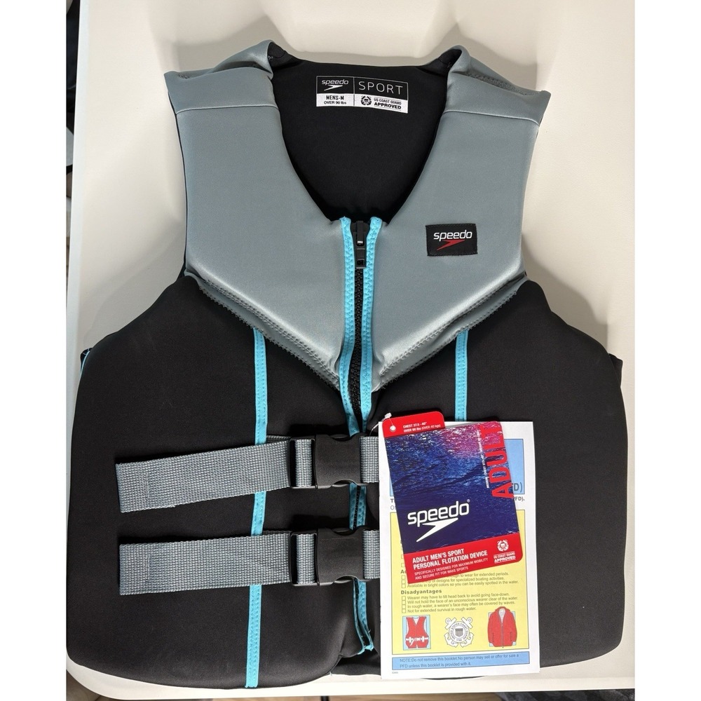 Speedo‎ Sport US Coast Guard Approved PFD Life Jacket Adult Men's M Black/Gray
